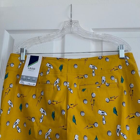 IZOD Golf Pedal Pushers Pants Cropped Capri Mustard Yellow Retro Women 14 NWT - Picture 4 of 14